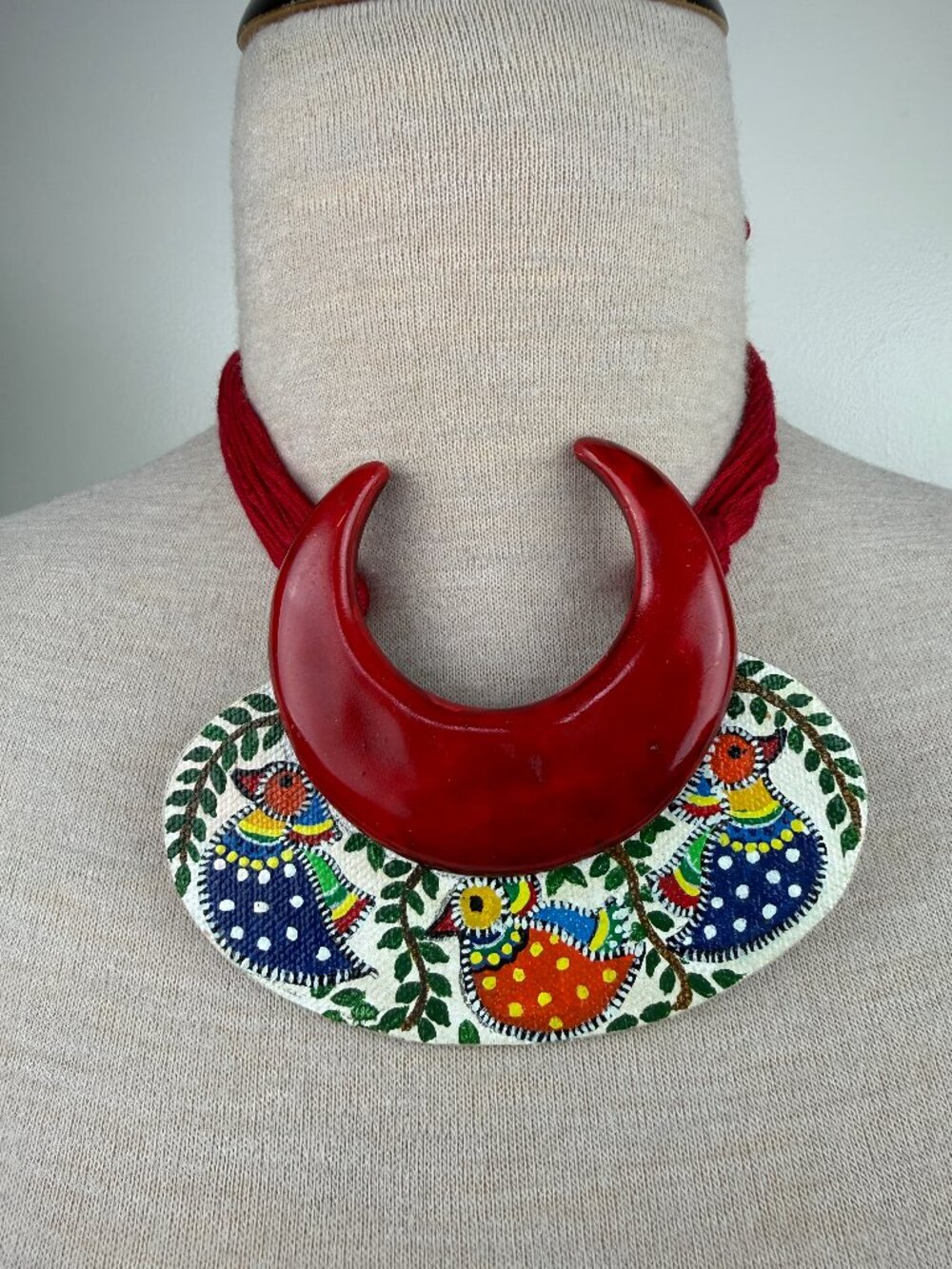Unique Clay? Hand Painted Ducks Pendant Necklace Cotton Thread - Picture 1 of 9